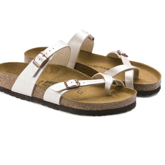 NWT Birkenstock Mayari White Birko-Flor Leather Slide Sandals 9- 9-5 NARROW - Picture 1 of 10